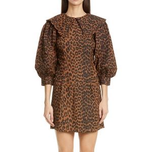 Ganni Leopard Poplin Minidress